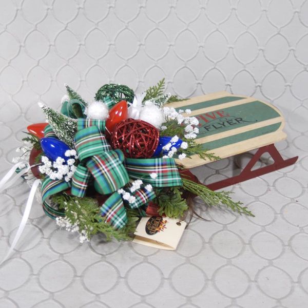 Holiday Silk Flower Arrangement #1845  (Sled Theme)