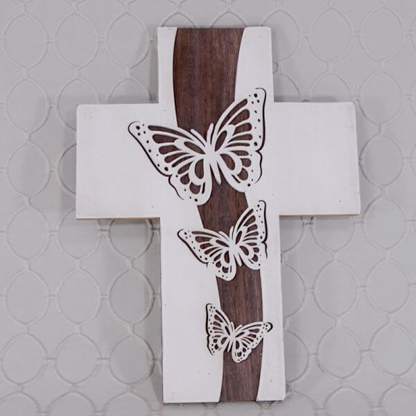 Wood Butterfly Cross 