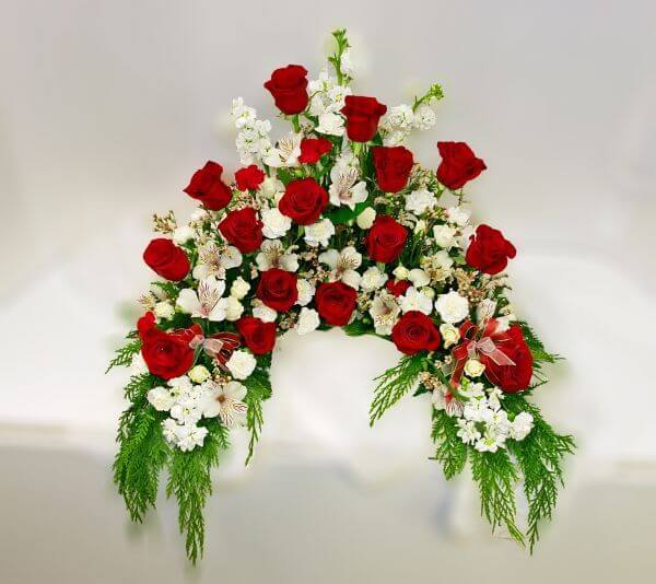 Red and White Urn Arrangement