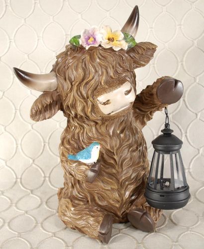 Solar Lighted Highland Cow with Lantern #GI1758
