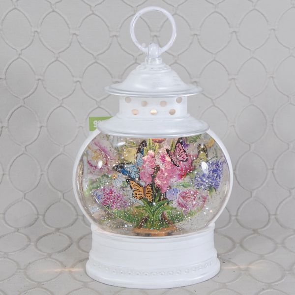 Lit Butterfly And Floral Lantern, With Swirling Glitter Water  
