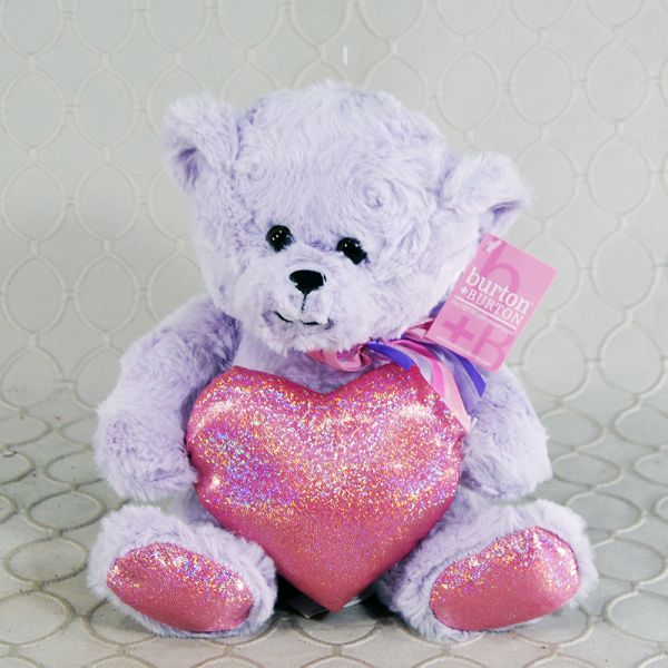 Cuddly Lavender Bear with Pink Heart