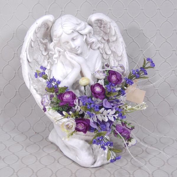 Angel figurine with silk flowers added  #1639