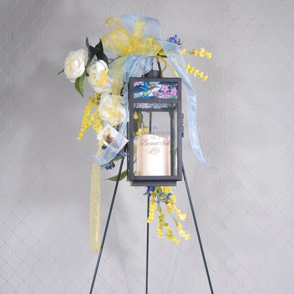 Sympathy Lantern with Silk Flowers #1515