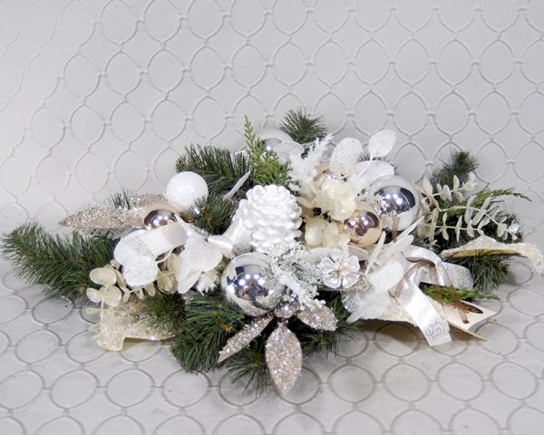 Holiday Silk Flower Arrangement #1846  (white centerpiece)