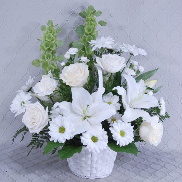 All white basket arrangement #3089