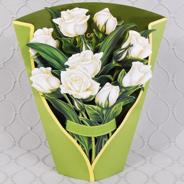 Pop-Up Card White Rose Bouquet