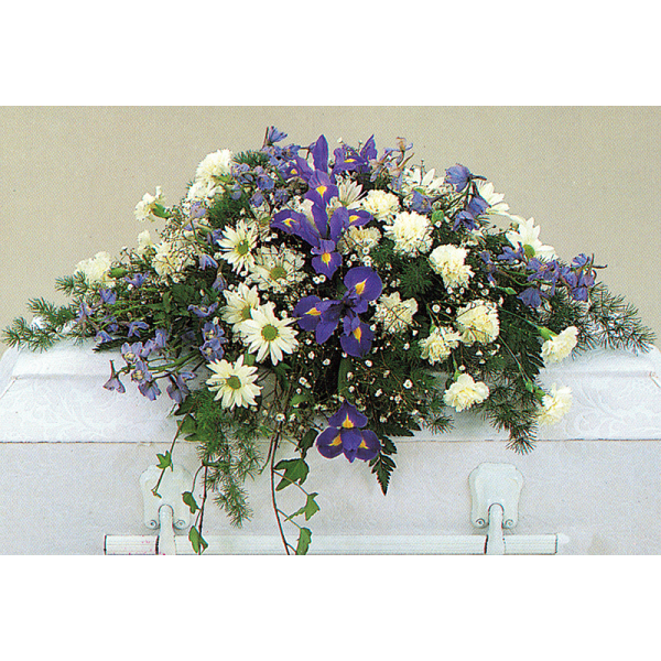 Purple and White Casket Spray